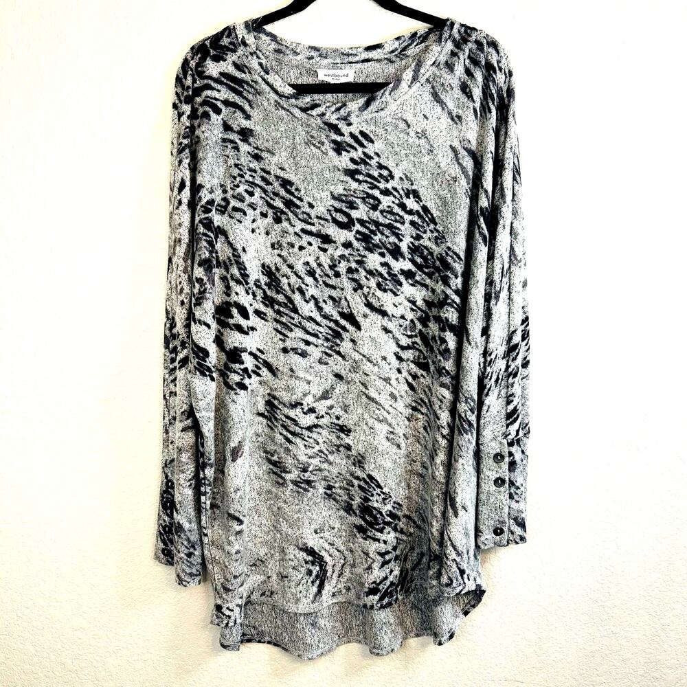 Westbound Women's Gray Animal Print Long Sleeve Crew Neck Sweatshirts Size 2X